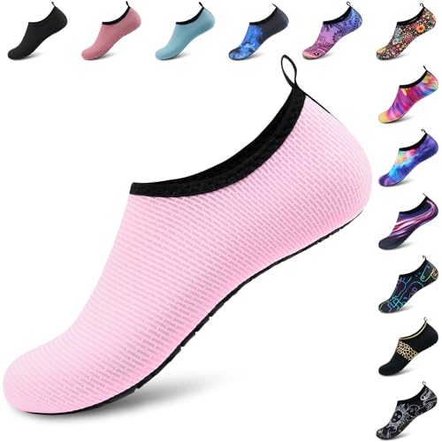 Deevike Water Shoes for Women Men Barefoot Quick-Dry Aqua Socks Beach Swim Yoga Exercise CF-Pink-40/41