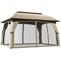 Outsunny 10' x 13' Patio Gazebo, Outdoor Gazebo Canopy Shelter with Netting, Curtains, Vented Roof, Steel Frame for Garden, Lawn, Backyard, and Deck, Beige