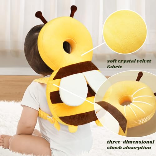 Image of Baby Head Protector Backpack, Toddler Baby Head Protection Backpack with Baby Knee Pads Alarm Function for Walking & Crawling, Soft, Breathable and Wearing Safety Baby Head Protector - Yellow Bee