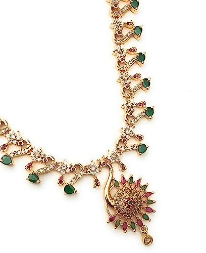 Image of Sasitrends Micro Gold Plated Peacock AD Stone Studded Jewellery Set
