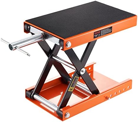 VEVOR 오토바이 리프트, 499kg(1100파운드) 오토바이 시저 리프트 잭, 와이드 데크 및 안전 핀, 9.4-35.1cm(3.7-13.8인치) 센터 호이스트 크랭크 스탠드, 스트리트 바이크, 크루저 바이크, 투어링 오토바이용 스틸 시저 잭 — 사진 2