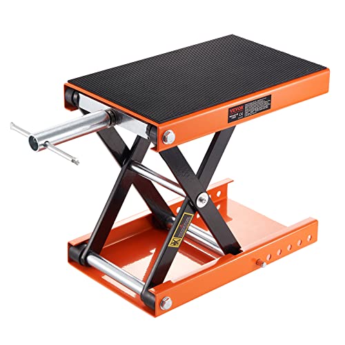 VEVOR Motorcycle Lift, 1100 LBS Motorcycle Scissor Lift Jack with Wide Deck & Safety Pin, 3.7″-13.8″ Center Hoist Crank Stand, Steel Scissor Jack for Street Bikes, Cruiser Bikes, Touring Motorcycles