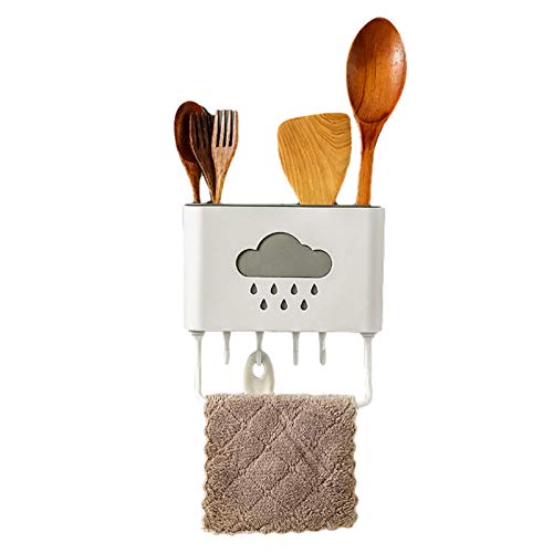 Besteck Utensilien Trockengestell Halter Regal Wandhalterung Küchenutensilien Aufbewahrung von Kochutensilien in Fächern mit Haken für Aufbewahrungsgabeln, Messer, Löffel, Essstäbchen, Handtuchhalter Cover