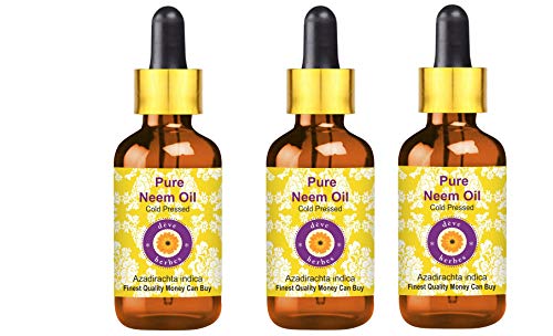 Huile de Neem pure pressée à froid Deve Herbes lot de 3 x 100ml avec compte-gouttes en verre