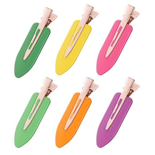 D 6 Pcs Hair Clips No Crease - No bend Creaseless Hair Clip - Makeup Clip for Women and Girls - Flat Hair Clips for Hairstyling Salon Rose Gold Handle - colorful