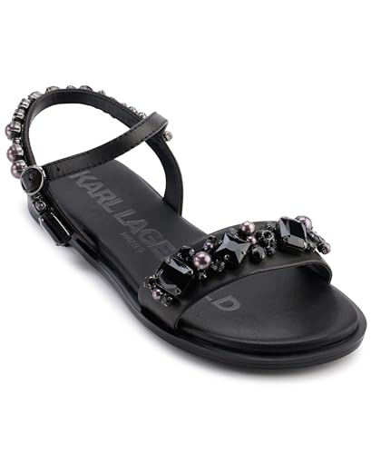 Image of KARL LAGERFELD Women's Gwenda Flat Studded Sandal Heeled, Black, 5 UK