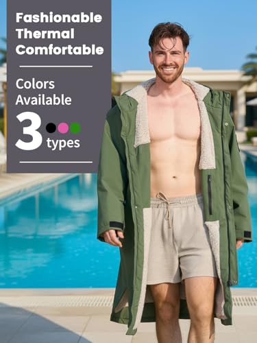 Owntop Wasserdichter Wickelmantel für Damen Herren – Quick-Dry Strand Schwimm Mantel, Winddichter Übergroßer Langarm Mantel mit Kapuze, Grün+Grau, L(175-180CM/70-80KG)