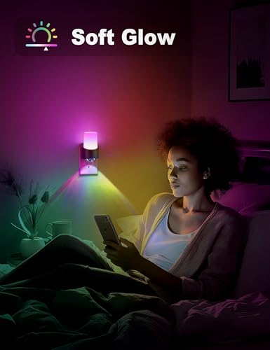 Image of JandCase LED Night Lights Plug into Wall, Color Changing Night Light with Dusk to Dawn Light Sensor, RGB Night Light for Kids, Color LED Nightlight for Bedroom Bathroom Kids Room