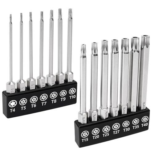 Image of MulWark 14PC Security Torx Bit Set 3 inch Long Tamper Proof Star Screwdriver Bit Set 1 /4 inch Hex Shank S2 Steel T4 - T40 Magnetic Impact Driver Drill Bits