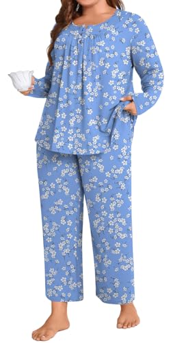 POPYOUNG Plus Size Womens Pajamas Set 2 Piece Pjs Sleepwear Long Sleeve Fall & Winter Lounge Outfits with Pockets L-5XL3