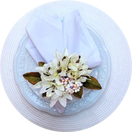Maison Charlô | Kit 4 Porta Guardanapo Branco Flor Lírios da Charlô para Casamento, Natal, Festas, Decoração de Mesa, Anel de Guardanapo
