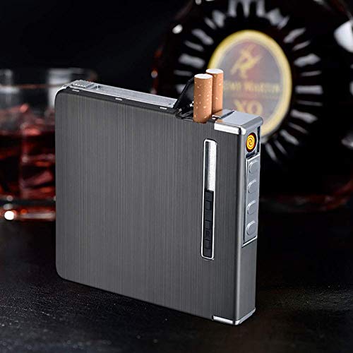 LIANXIAO - Caixa de cigarros, caixa de cigarro com isqueiros, USB Lúcio de charuto recarregável, fla
