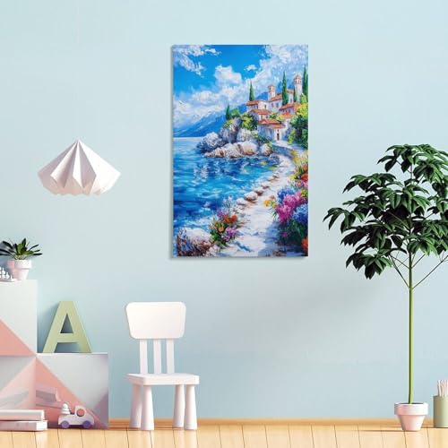 Affiche de village côtier méditerranéen POLIUAWS 30x45cm