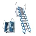 INTSUPERMAI Attic Stairs Pull Down 12 Steps Attic Stairs Alloy Attic Access Ladder Pulldown Attic Stairs Wall-Mounted Folding Stairs for Attic Retractable Attic Ladder with Armrests 10ft Height Blue