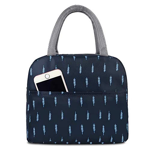 Lunch Bag Reusable Insulated Cooler Tote Box with Front Pocket Zipper Closure for Woman Man Work Picnic or Travel (Navy)