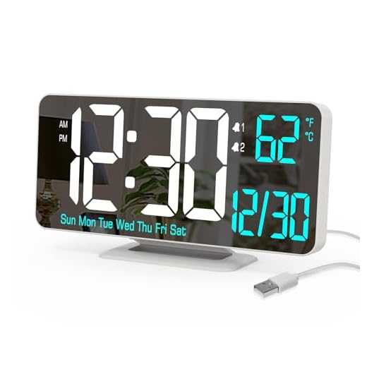 KOSUMOSU Digital LED Clocks for Bedrooms 6.7in White Alarm Clock, Dimming, 12/24h, Date, Day of Week,Temp,Desk Clock, LED Clock for Bedside, Digital Calendar Clocks for Living Room Essentials
