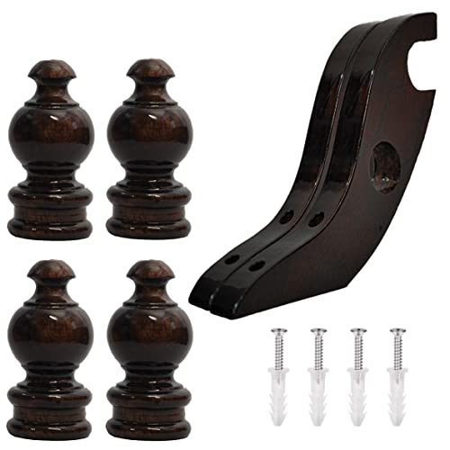 PARAS | Wooden Double Curtain Finials with Bracket for 1 Inch/25 mm Rod