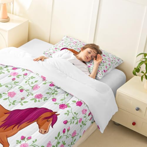 Image of Feelyou Girls Horse Comforter Comforter Set King Size for King Baby