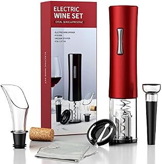 Electric Wine Opener Set, Battery Operated Automatic Wine Bottle Openers with Foil Cutter,Vacuum Stoppers, Pourer,Reusable Automatic Wine Corkscrew Remover for Wine Lovers Gift, Dating, Party