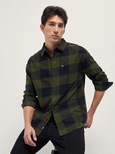 Image of Men's Grey Slim Fit Checked Flannel Casual Shirt