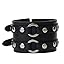 Round Parts Leather Wristband-Black