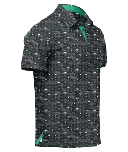 Image of ZITY Mens Golf Polo Shirts Short Sleeve UPF 50+ Performance Moisture Wicking Print Pattern Casual Collared Golf Shirt for Men