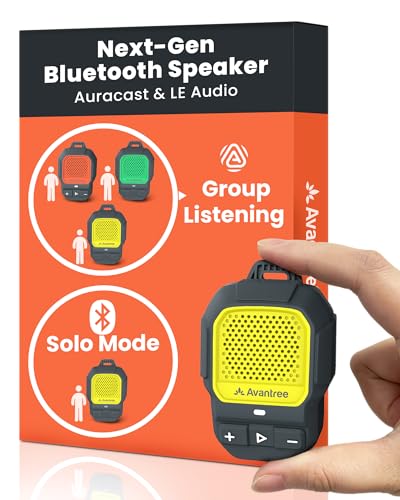 Avantree HomeBuddy – Mini altoparlante Bluetooth indossabile con Auracast, 15 ore di autonomia e IP67 impermeabile, audio portatile clip-on per musica e chiamate, per uso interno ed esterno - Giallo