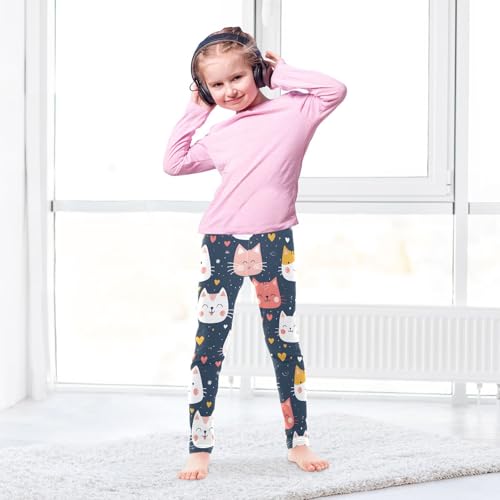 Cartoon Cat Heart Print Girls Leggings Ultra Soft Compression Yoga Gym Pants for Kids 4-10T4
