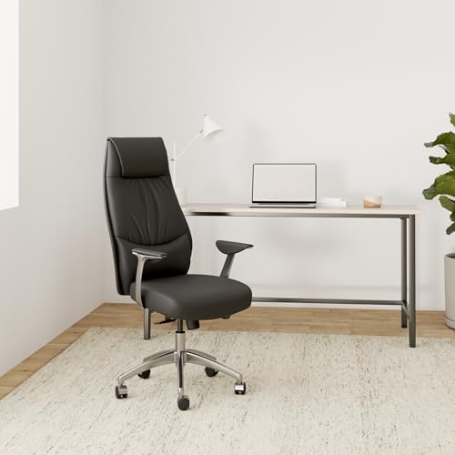 Bürostuhl aus Echtleder von FineBuy mit Synchronmechanik und 120 kg Tragfähigkeit