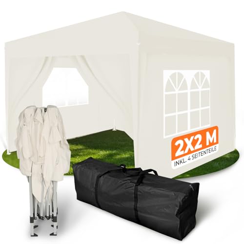 Kronenburg Faltpavillon wasserdicht Dachmaß 2 x 2 m UV Schutz 50+ Pavillon in Champagner mit 4 Seitenteilen