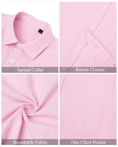 Image of J.VER Mens Linen Shirt Short Sleeve Button Down Casual Summer Shirts | Cotton Linen, Untucked, Big Tall, from Beach Camp Vacation, Cruise Fishing, Work Office, to Wedding Party Family, with Pocket