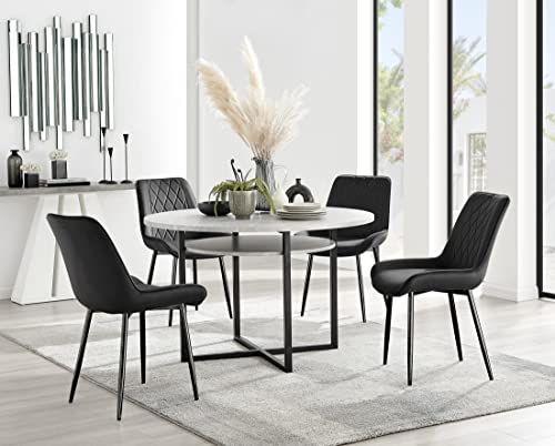 Image of Furniturebox UK Adley Grey Concrete Effect Storage Dining Table & 4 Black Pesaro Black Leg Chairs