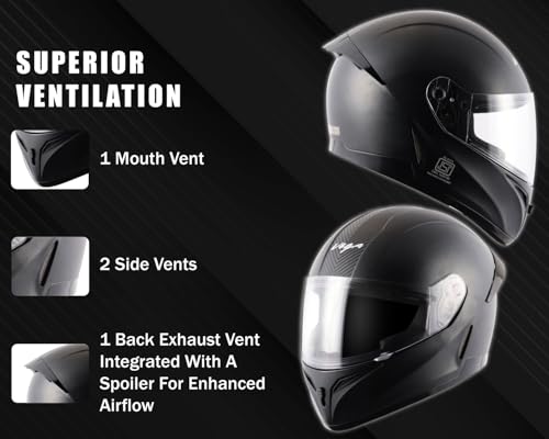 Image of Vega Breeze Texture Finish Full Face Motorcycle Helmet with Matte Shell, Shock Absorbing Liner, Comfortable Interior, Ventilated Fit, Aerodynamic Design, and Trendy Black Finish Black-L