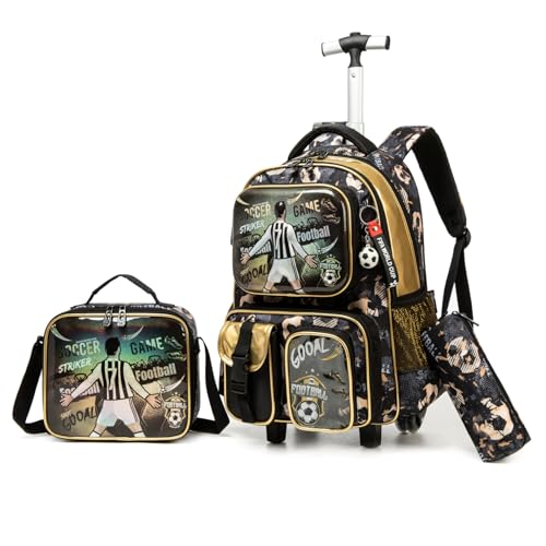 Kit Escolar Infantil com Mochila de Rodinha, Lancheira e Estojo, 3 Peças (Futebol)
