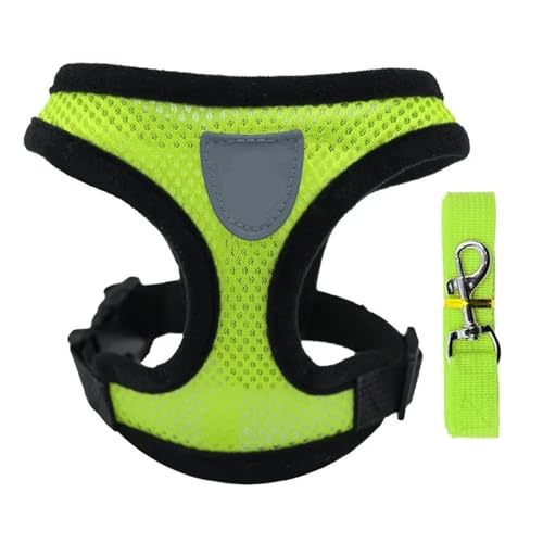 ペット用猫用ハーネス 調節可能なメッシュウォーキングリード 子犬用ベスト 通気性 子猫用アクセサリー 小型犬 中型犬用(Green,M)