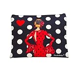 Neceser o Estuche Granada Flamenca “María Rojo” – Diseño Doble Cara – Fondo Negro con Lunares Blancos – 22x17 cm – Impermeable – Bolsa de Aseo, Maquillaje o Material Escolar