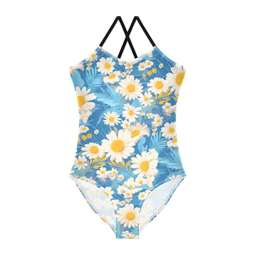KLL Polka Dots and Tender Chamomile Flowers Hawaiian Toddler Girl 1 Piece Swimsuit Summer Swimming Suits with Adjustable