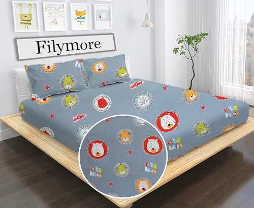 Image of Filymore Lion Double bedsheet for Girls Kid bedsheet for Queen Size Bed 240 TC Microfiber Soft Cartoon bedcover for Kids Room (90x90 Inches)(Dark Grey)