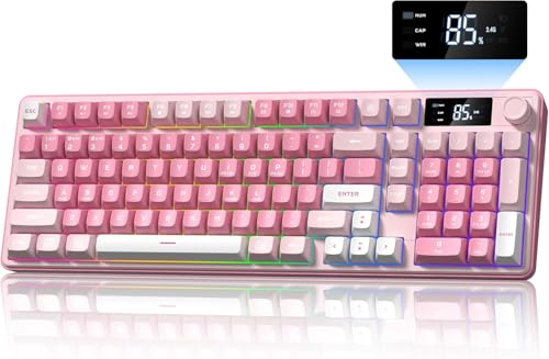 Womier DK98pro メカニカルゲーミングキーボード, 98キー, ワイヤレス, 3モード接続 BT5.0/2.4GHz/USB-C, 静音キー, RGBバックライト, OLEDスクリーン, メディアノブ, MAC・Windows対応