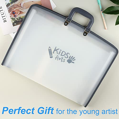 11X17 Accordian File Organizer 13 Pocket 11X17 Portfolio Folder For Artwork With Handle Document Organizer With Zipper Closure And Sticky Labels Oxford Cloth Edge Frosted Translucent 1 Pack #TOP6