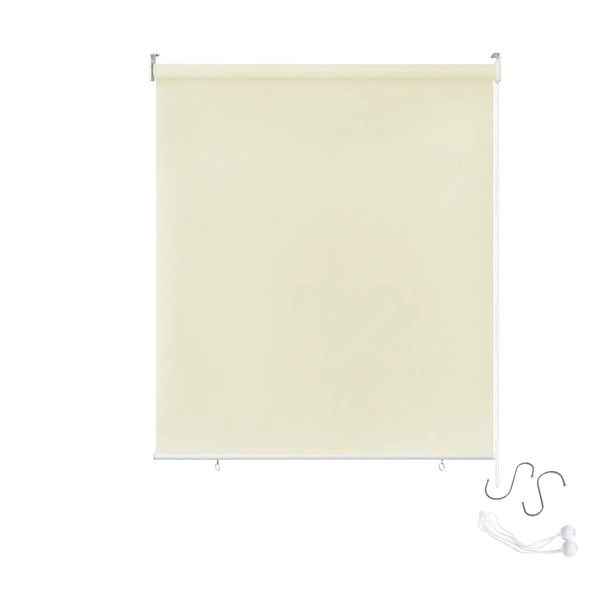 AUFUN Außenrollo Balkon Outdoor Rollo Wetterfest 100 x 140 cm Outdoorrollo Sonnenschutz Balkonrollo UV Schutz, Reflektierende Thermofunktion für Fenster & Türen, Beige