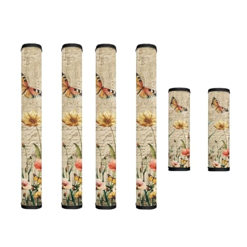 Image of Fridge Oven Door Handle Covers Pack of 6 Protective Kitchen Appliance Decor Handles Universal for Microwave, Kitchen Cabinet, Dish Washer, Floral Butterfly Letter Print Retro
