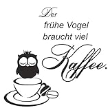 Wandtattoo Küche - Wandaufkleber Kaffee Spruch der frühe Vogel braucht viel Kaffee - Deko Schlafzimmer, Büro, Gästezimmer, Teeküche von greenluup®