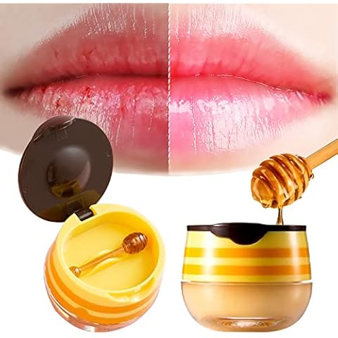 Lip Balm Honey Pot, Honey Pot Lip Balm for Dry Cracked Lips, Strawberry Lip Balm Scrubs Exfoliator & Moisturizer, Hydrating Lip Balm Honey Pot with Wand, Lip Sleeping Mask (A) Cover