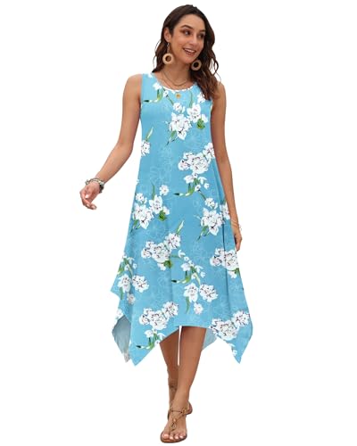 Image of AUSELILY Women's Summer Dresses Casual Sleeveless Midi Tank Beach Dress | Women's Asymmetrical Hem Sundress with Side Pockets, Great for Beach, Vacation & Daily Wear