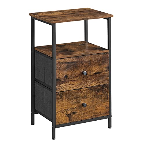 VASAGLE Nightstand, 24-Inch Tall Side Table with 2 Fabric Drawers and Storage Shelf, for Bedroom, Rustic Brown and Black ULGS025B01 Rustic Brown + Black 1 Pack with Double Drawers