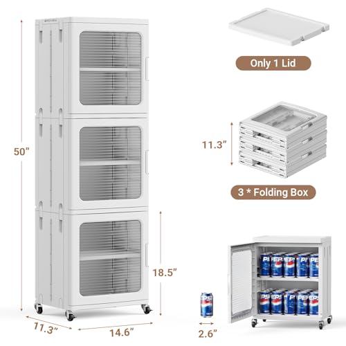 Image of BROVIEW 3-Tier Tall Narrow Storage Cabinet 14.6 inch Wide, Slim Bathroom Cabinets with Adjustable Shelves and Doors, Plastic Kitchen Pantry Organizers and Storages for Small Space, Laundry, White