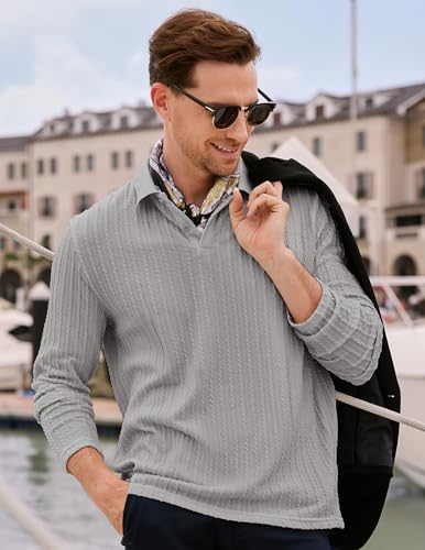 Image of JMIERR Mens Casual Polo Shirt Summer Short Sleeve Vacation Button Beach Knit Stretchy Golf Shirts