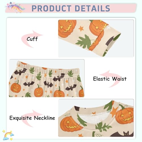 Pajama Sets Long Sleeve Halloween Pumpkin Bat Leaves Soft Comfy Sleepwear 2 Piece PJS 3-8T4