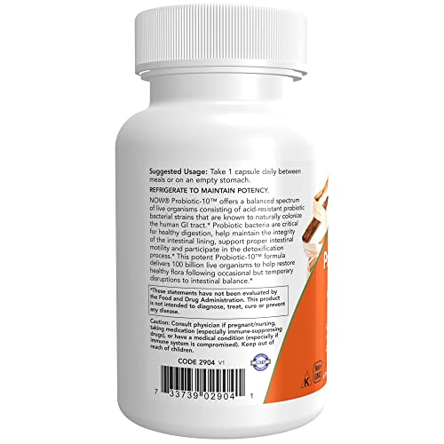 Now Supplements, Probiotic-10™, 100 Billion, With 10 Probiotic Strains,Dairy, Soy And Gluten Free, Strain Verified, 60 Veg Capsules #TOP1